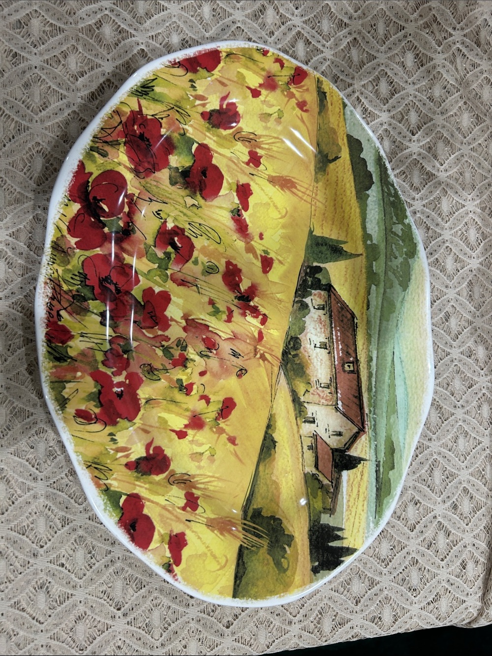 Opificio Etico Red Poppy Field Ceramic Serving Platter made in Italy